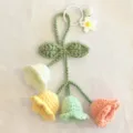 Handcrafted crochet bell flower keychain cute knitted bag charm aesthetic car hanging accessory. - 4 Flowers with Keychain / White Yellow Green Orange