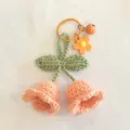 Handcrafted crochet bellflower keychain cute wool knit flower bag pendant accessory ornament - 2 Flowers with Keychain / Orange