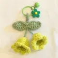 Handcrafted crochet lily of the valley keychain, cute yellow bell flower bag charm and car accessory. - 2 Flowers with Keychain / Green