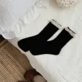Black lace mid-tube socks women retro aesthetic Mori style vintage cute cotton socks daily wear - One Size / Black