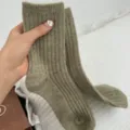 Thickened wool speckled mid socks for women, winter warm Japanese slouchy cozy knit socks. - One Size / Gray-Bean Green