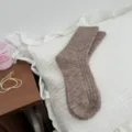 Thickened wool speckle mid-tube socks, cozy warm winter knit socks for women, oat color. - One Size / Purple Flower Camel