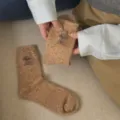 Cute wool flecked mid-tube socks for women with adorable dog pattern, cozy and warm fall winter style. - One Size / Deep Orange