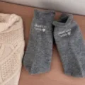 Grey wool socks with embroidered goodluck today text, soft rolled-edge winter warm socks. - One Size / Base Gray