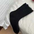 Thickened cashmere flecked mid-tube socks for women, cozy winter warm Japanese wool slouchy socks. - One Size / Black