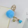 Blauer flauschiger Bommel Schlüsselanhänger mit Gold Beschlägen süßer Quasten Anhänger - Blau