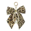 Modischer Leo-Print Schleife Schlüsselanhänger mit Perlenkette und goldenem Ring für Taschen - Stil 3