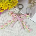 Handmade DIY imitation pearl double bow keychain with cute floral ribbon and lace trim. - Style 5