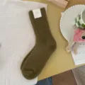 Cozy winter thick knit mid-tube socks in olive green, stylish and warm daily wear. - One Size / Vintage Green