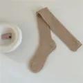 Solid ribbed over-the-knee socks, breathable thin long fashion stockings for women. - One Size / Oatmeal