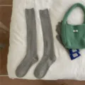 Grey cable knit long socks for women, thick warm wool winter hosiery, retro style cozy daily wear. - One Size / Beige Grey