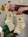 Cute Christmas gingerbread striped mid-calf socks for women cozy winter woolen knit socks - Gingerbread Man