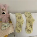 Cute dog embroidered mid-tube socks for women, comfortable yellow cotton causal hosiery. - One Size / Many Puppies - Yellow