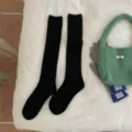 Schwarze Wollmischung Wadenstrümpfe, Vintage Strick lange Socken Damen, dicke Wintersocken. - Einheitsgröße / Schwarz