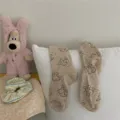 Cute dog print mid-calf socks for women, soft daily casual wear, cozy spring cotton socks. - One Size / Many Puppies - Milk Coffee