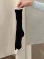 Black mid-tube socks with white lace trim, sweet style, breathable fabric for daily wear. - Basic Black