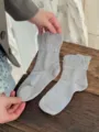 Women breathable solid color ruffle socks sheer silk style casual daily wear ankle socks - One Size / Gray