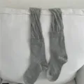Grey long stack socks, soft cotton ribbed knit casual stockings for women daily wear - One Size / Light Gray