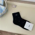 Black polka dot short socks with cute dog embroidery, soft and breathable cotton daily wear. - One Size / Black