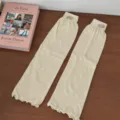Beige knitted leg warmers y2k aesthetic cute long socks for women winter fashion style - One Size / Beige