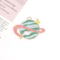 Metal enamel planet charm pendant DIY jewelry making accessory fine detail close-up view. - 9# Pink Ribbon Planet