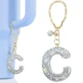 Strass Buchstaben C Trinkflasche Anhänger, Glänzendes Alphabet Becher Griff Zubehör Schlüsselbund - Buchstabe C