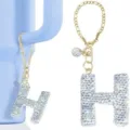 Glänzender Strass Buchstabe H Tassenanhänger und Schlüsselanhänger mit goldener Kette. - Buchstabe H