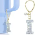 Strass Buchstabe I Becheranhänger mit Goldkette und glänzendem Kristall Schlüsselanhänger. - Buchstabe I