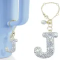 Strass Buchstabe J Tassenanhänger, goldene Kette Glitzer Schlüsselanhänger Becher. - Buchstabe J