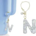 Glitzernde Buchstaben N Tassen Anhänger Schlüsselanhänger mit Strass für Trinkflasche - Buchstabe N