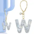 Glänzender Strass Buchstabe W Anhänger mit Goldkette für Trinkbecher und Schlüsselanhänger. - Buchstabe W
