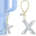 Strass Buchstabe X Schlüsselanhänger Glänzender Becher Anhänger Goldene Kette Alphabet - Buchstabe X