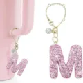 Rosa Strass Buchstabe M Anhänger Schlüsselanhänger für Becher Griff glänzende Kristall Accessoires - Buchstabe M / Rosa