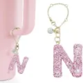 Rosa Strass Buchstabe N Schlüsselanhänger Anhänger für Becher, glitzerndes Alphabet Zubehör - Buchstabe N / Rosa