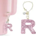 Glänzender rosa Strass Buchstabe R Schlüsselanhänger Charm für Becher und Taschen Zubehör. - Buchstabe R