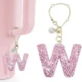 Rosa Strass Buchstabe W Schlüsselanhänger Charms Zubehör für Stanley Becher Griff Tasche. - Buchstabe W
