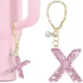 Rosa Strass Buchstabe X Anhänger für Tassen Griff und Schlüsselanhänger, glänzendes Accessoire. - Buchstabe X