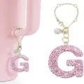 Glitzernde Buchstaben G Anhänger Schlüsselanhänger für Stanley Tasse Pink Glänzendes Accessoire - Buchstabe G