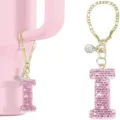 Rosa Strass Buchstabe I Anhänger mit Goldkette für Bechergriff, Tasche oder Schlüsselring. - Buchstabe I