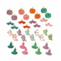 Set de pendentifs en alliage émaillé Halloween, citrouille fantôme chauve-souris chapeau de sorcière. - 34 Pièces/Paquet / Collection Halloween