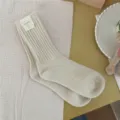 Solid color thick ribbed winter warm women mid tube socks variant style casual cute wear - One Size / Almond Cream