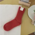Cozy thick warm wool blend mid-calf socks for women winter daily wear comfortable solid color. - One Size / Orange Red