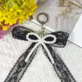 Black lace bow keychain with faux pearls, sweet style hanging accessory for bags or keys. - Style 9