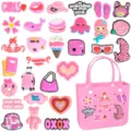 Pink beach bag charms set cute PVC shoe decorations summer aesthetic accessories for girls - Pink Series Charm Assortment