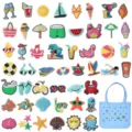 Summer beach bag charms set, PVC decorative accessories for cute tote bags and sandals. - Blue Beach Bag and Charms Set / 50 Pieces
