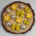 Detailed view of cute yellow flower and bow charm accessories for EVA beach bags and clogs. - Set of 13, Yellow
