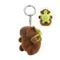Cute capybara plush keychain with a small turtle backpack, soft stuffed animal bag charm accessory. - Turtle Backpack Style