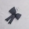 Schwarzer gepolsterter Schleifen-Schlüsselanhänger, niedlicher Stoff-Taschenanhänger und Metallring. - Schwarz