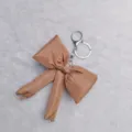 Fabric bow keychain cute bag charm khaki metal ring accessory sweet aesthetic style - Brown