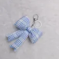 Blue gingham fabric bow keychain bag charm cute fluffy accessory for women and girls daily use. - Sky Blue Gingham